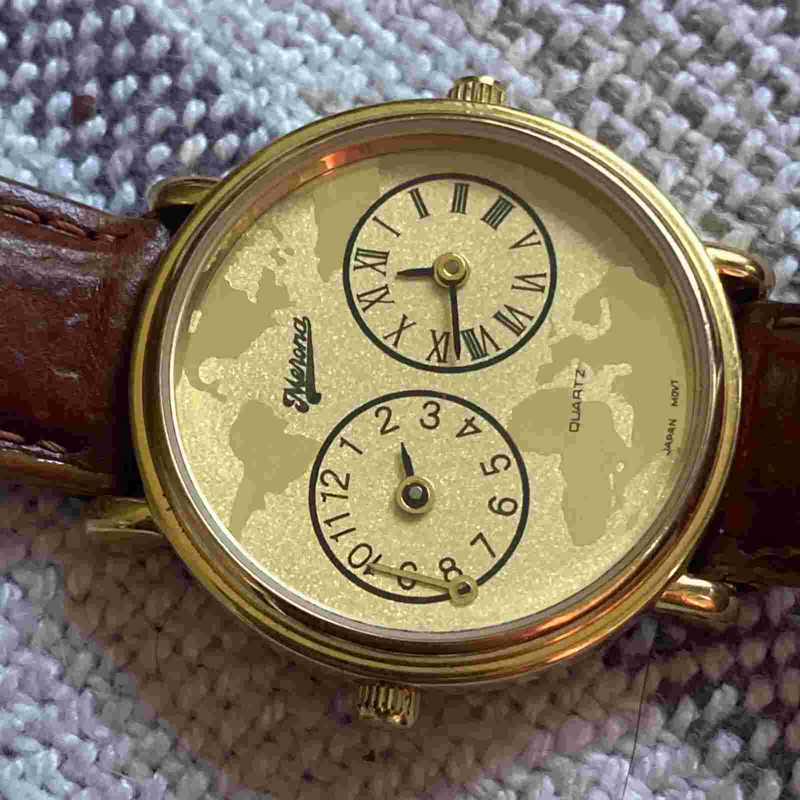 Merona Dual Movement Quartz Watch With World Map Dial