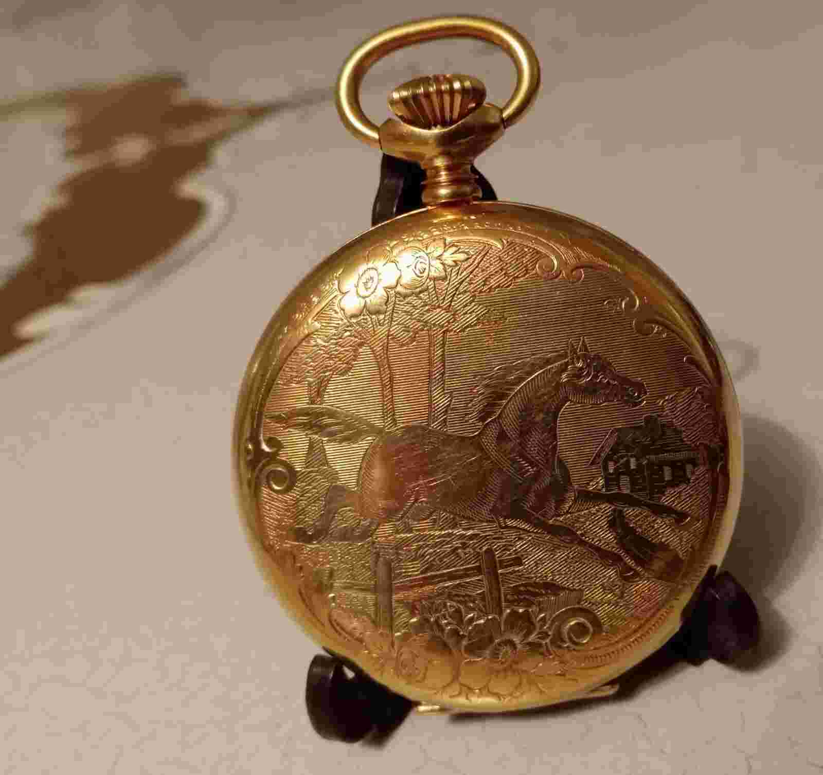 ALSTA VINTAGE  Electro Plated Gold Case Unitas 6497 Equestrian Pocket Watch
