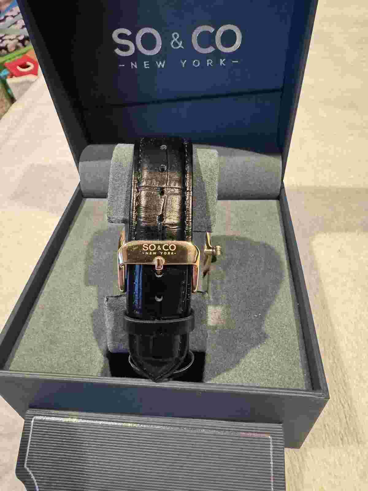 SO & CO NEW YORK Madison 5521  40mm Watch Black Leather Strap/Gold Case