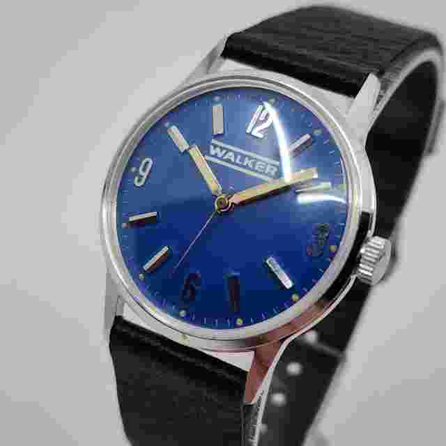 Vintage Walker manual Wind Blue Dial Steel Mechanical Watch Running Great