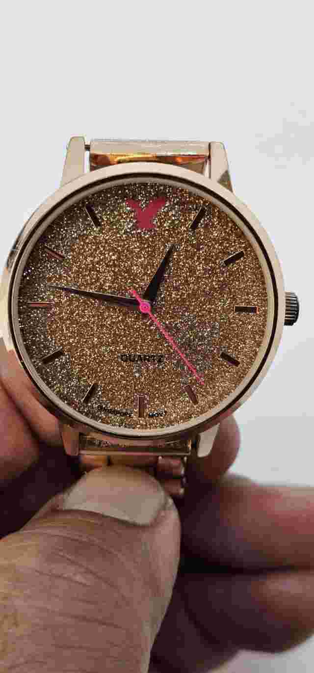 American Eagle Women's Watch 37MM Gold Glitter Dial Gold Band 5.75" New Battery