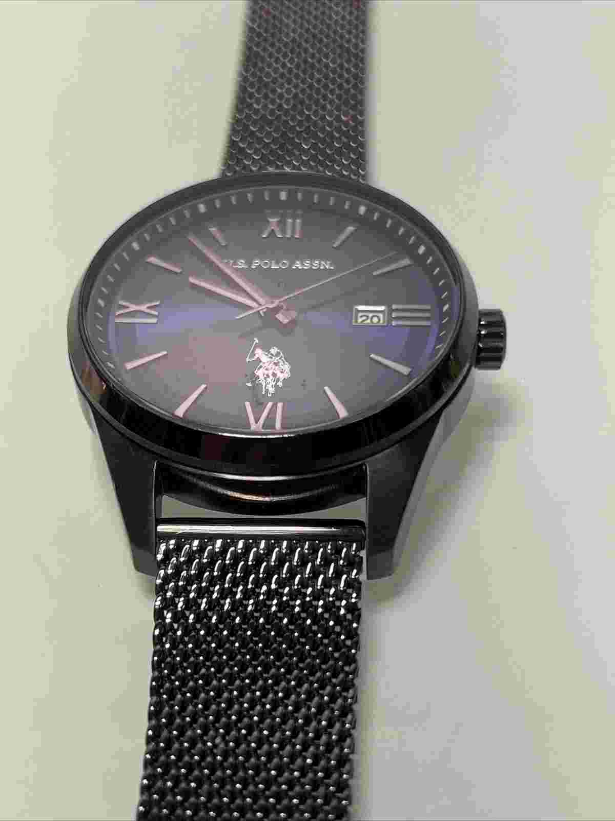 U.S. Polo Assn Mens Gun Metal Mesh Band Analog Quartz Watch Japan Movt