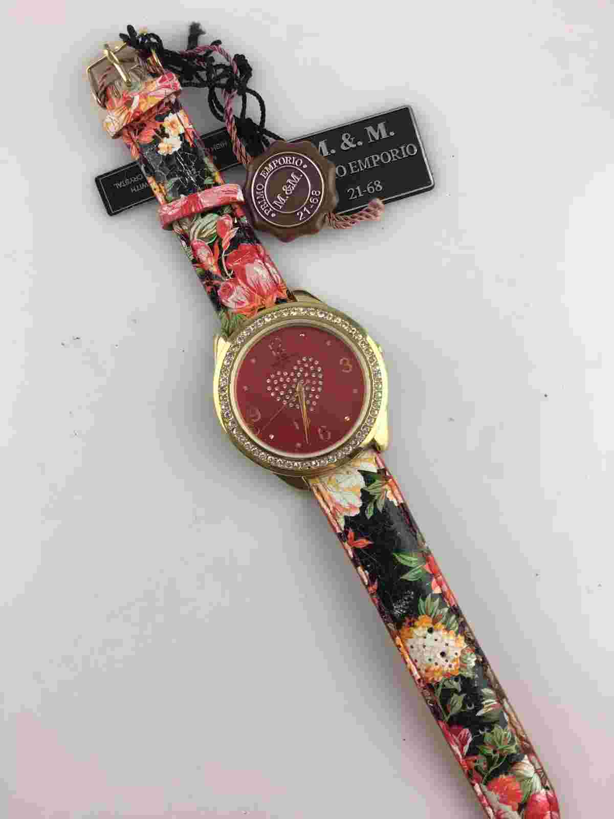 Watch M&M First Emporio Quartz Women 45 mm Steel Rhinestone Strap with Flowers