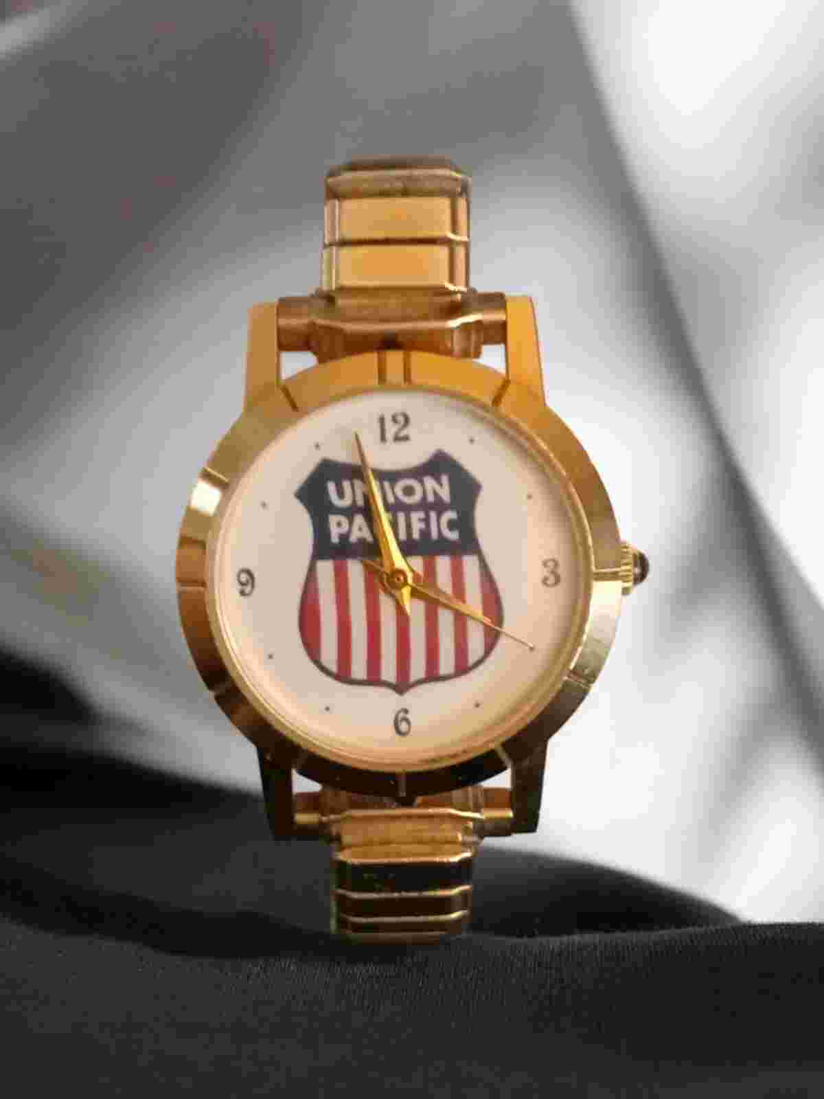 Original 1970s Retro Union Pacific Railroad Unisex Working Analog 18k Gold Plate
