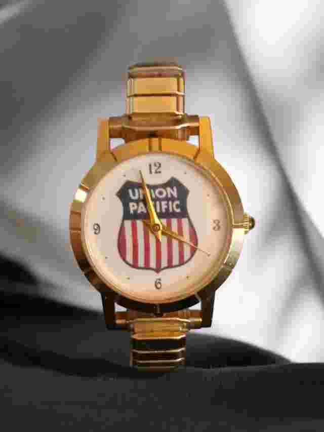Original 1970s Retro Union Pacific Railroad Unisex Working Analog 18k Gold Plate