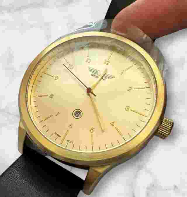 Deporte 20015B Men's Watch Gold Dial Gold Case Black Leather Band