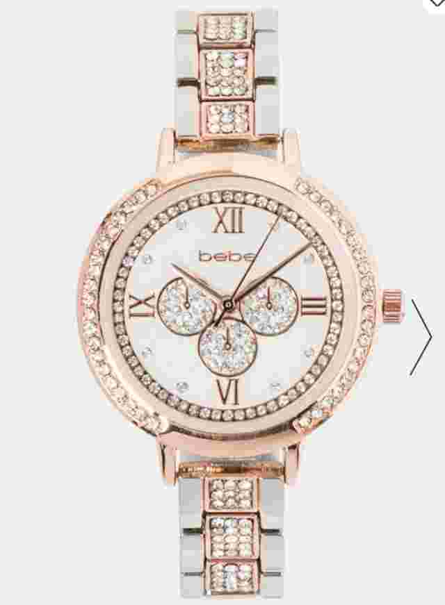 NWT BEBE TWO TONE CRYSTAL BEZEL ROMAN NUMERAL WATCH Modern & glamorous colors!!