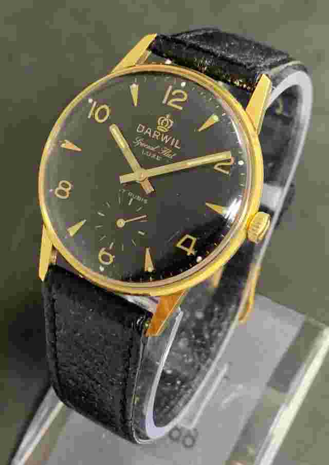 Rare Vintage DARWIL LUXE ,C.7018 ,Jew17,Hand-winding men's watch & box near mint