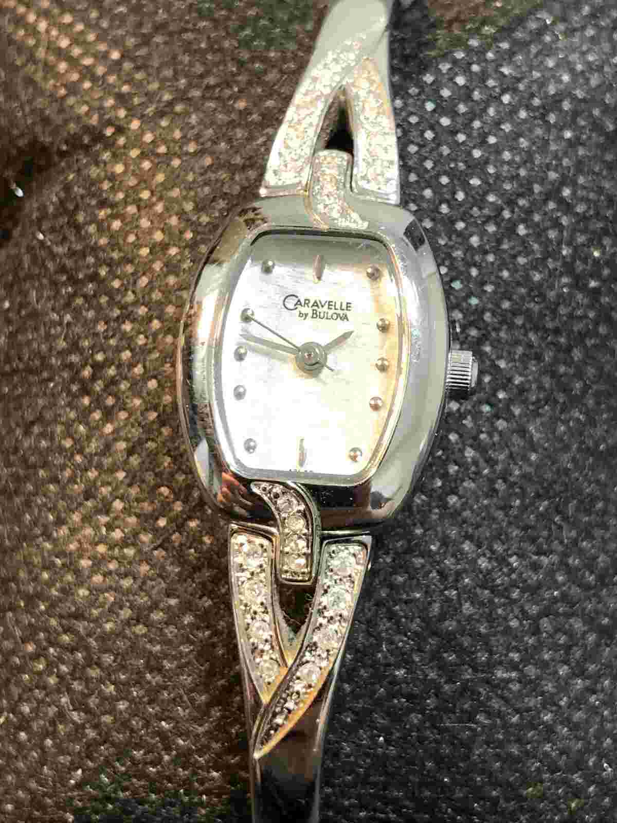 Vintage Bulova Ladies Watch Silver Tone Gemmed Womens Wristwatch New Battery