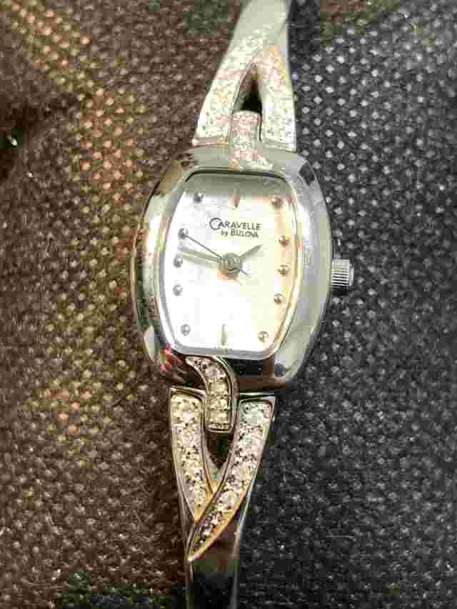 Vintage Bulova Ladies Watch Silver Tone Gemmed Womens Wristwatch New Battery