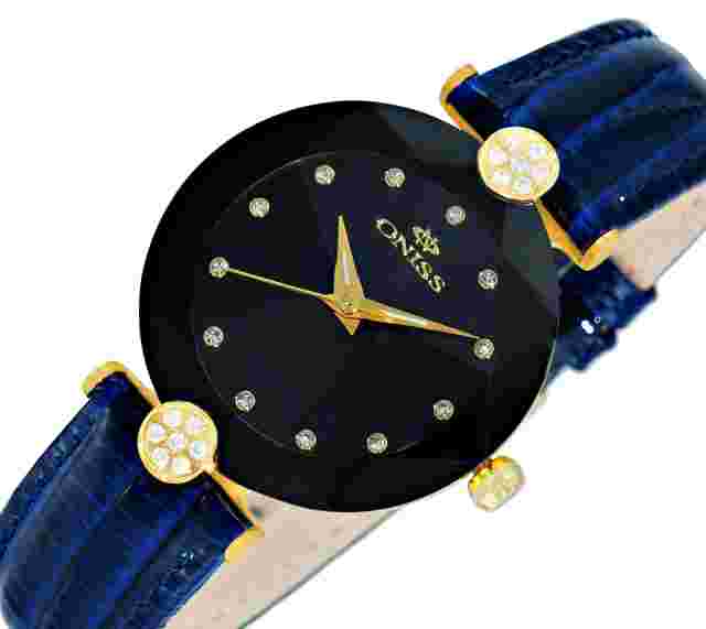 ONISS PARIS Collection Blue leather Women Watch With Genuine Crystals  $345
