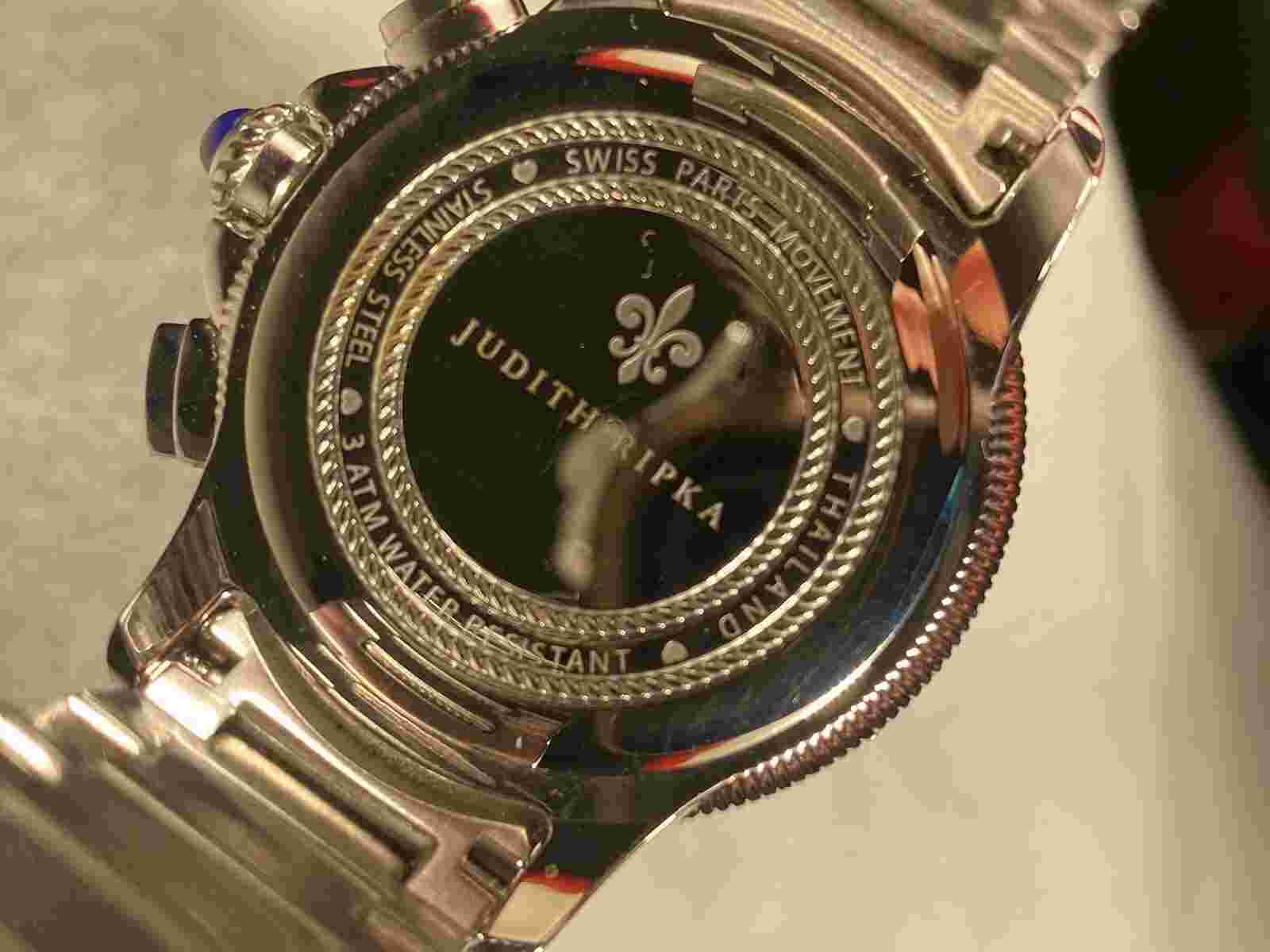 Judith Ripka Stainless Steel Chronograph Watch Mother of Pearl Dial Works 38 mm