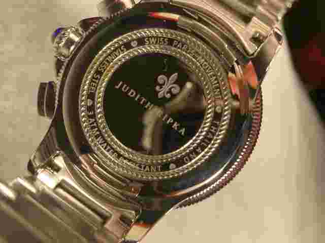 Judith Ripka Stainless Steel Chronograph Watch Mother of Pearl Dial Works 38 mm