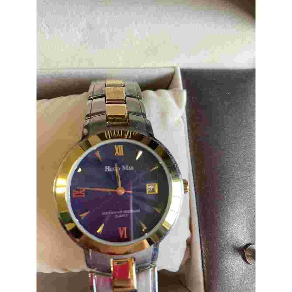 Vintage HUGO MAX Two-Tone Classic Quartz Bracelet Watch, Blue Dial, 38mm, Date