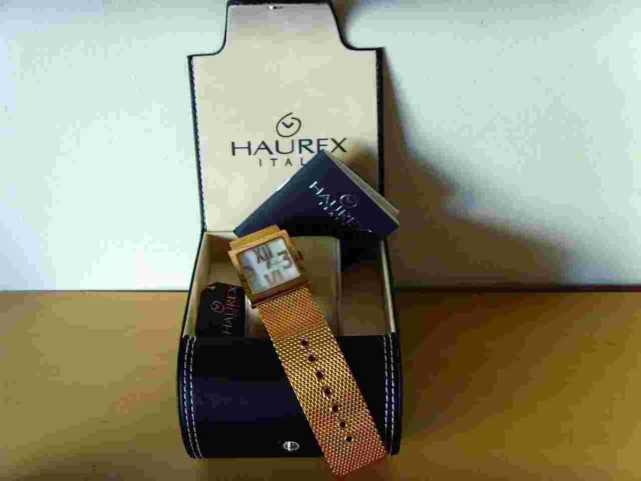 New - Watch Montre Haurex Italy - Plaque Gold Pink Quartz - Box & Papers