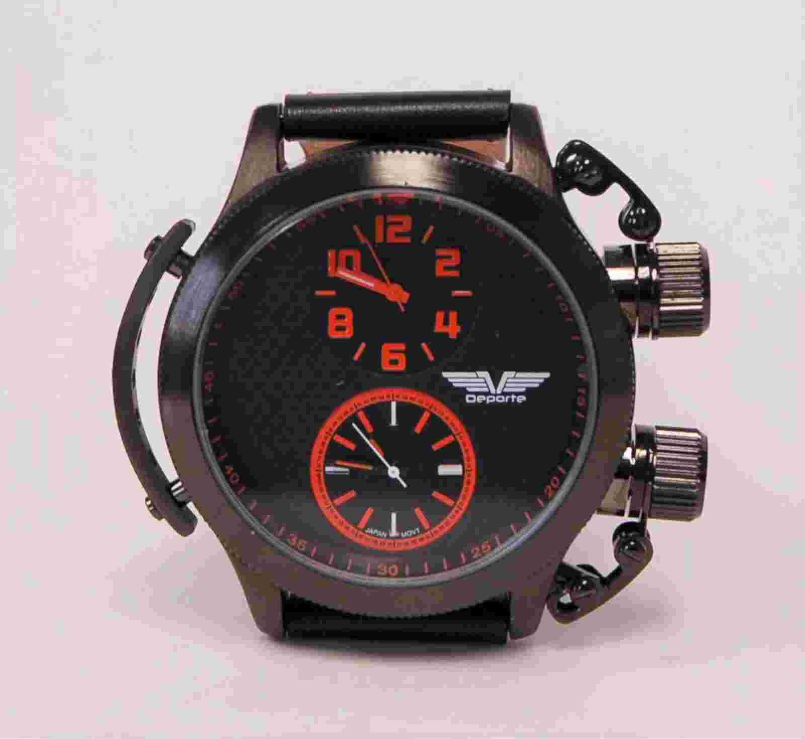 NEW Deporte 9830-ORG Men's Sutton Watch SS Case Dual Time Chronograph Orange