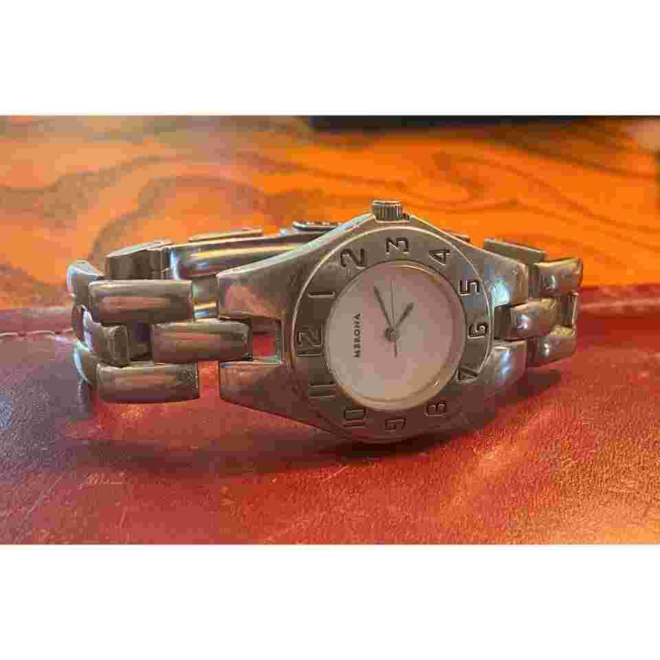 Women's Silver Tone Brushed Metal Merona Watch, Roman Numeral Dial