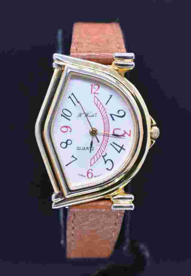 Vtg H WINDSOR Quartz Watch Women Half Moon Japan Leather NEW BATTERY