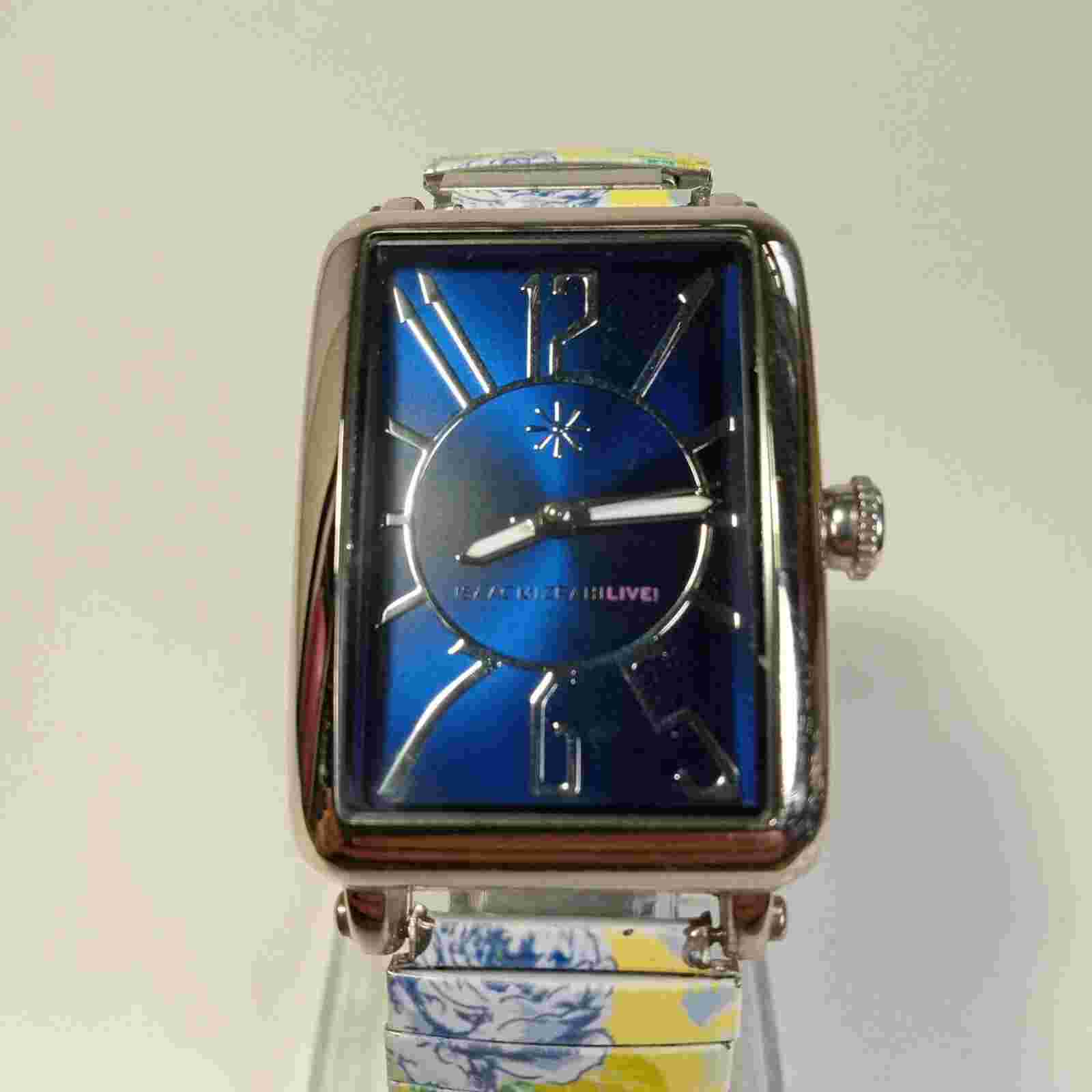 Isaac Mizrahi Live Square Yellow Floral Printed Band Watch Blue Face NEW BATTERY