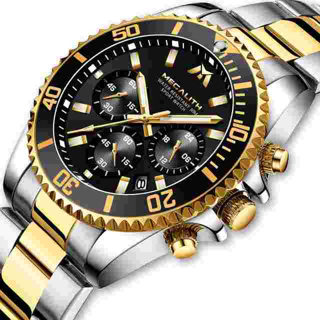 MEGALITH Mens Watches with Stainless Steel Waterproof Analog Quartz Fashion B...