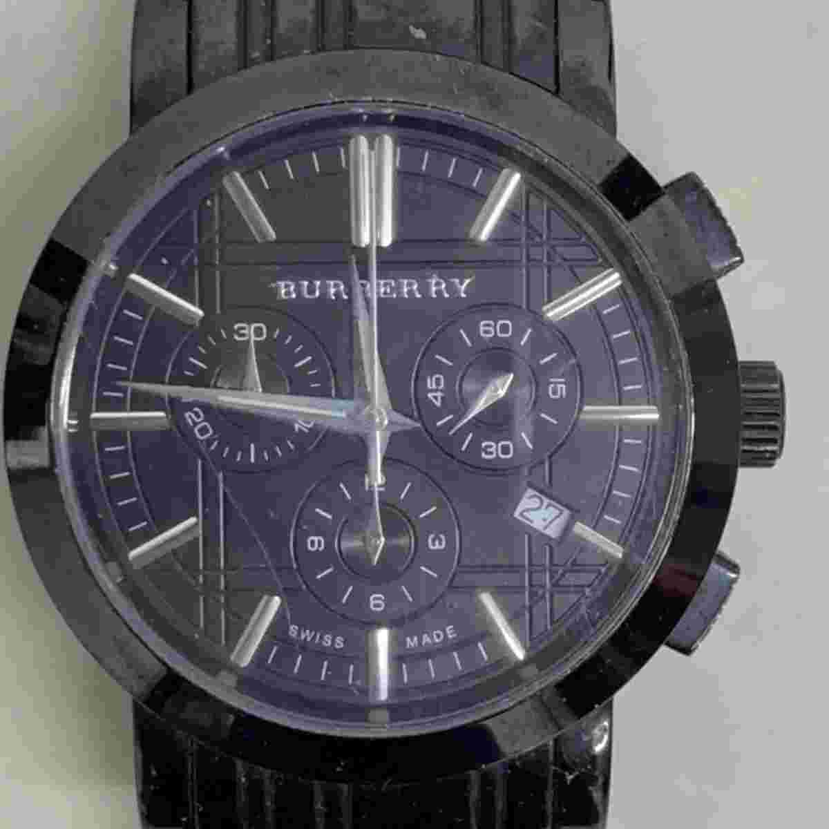 BURBERRY BU1373 40mm Black Dial Silver Quartz Chronograph Men's Vintage Working
