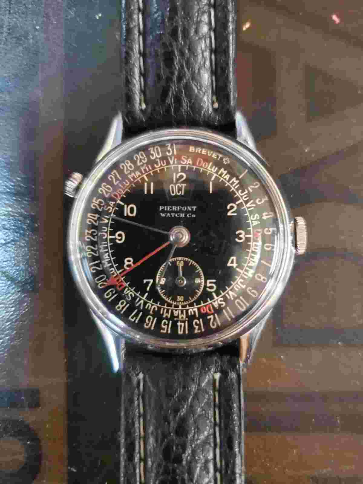 Vintage Pierpont Triple Date Calendar Mechanical watch Black on Black 1950s