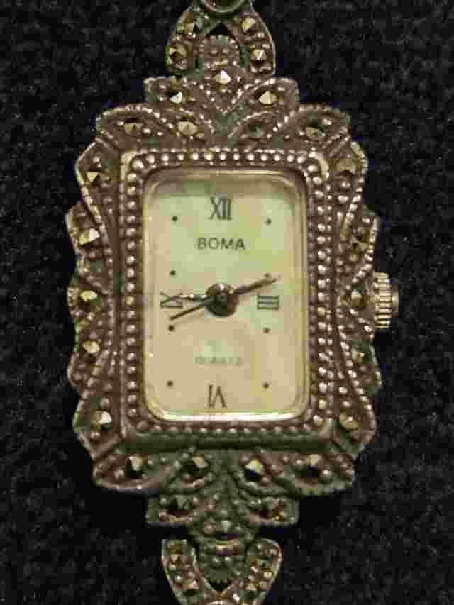Sterling Silver BOMA Art Deco Marcasite Pave 6" Ladies Wrist Watch (WORKS) - 25g