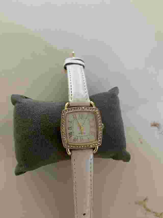 Haband Quartz Womens Watch White Leather Band With Gold Dial New Battery Works