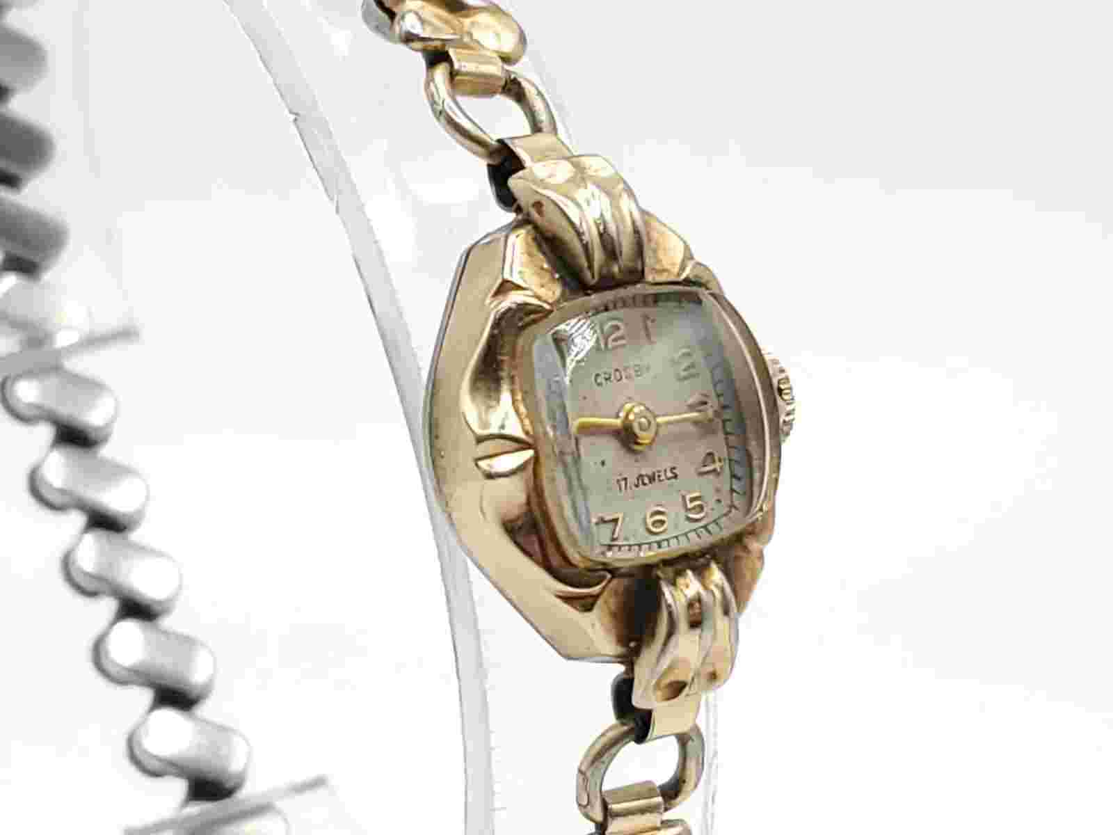 Vintage Art Deco Crosby Mechanical Watch Womens Running 10k R.G.P Bezel 16mm