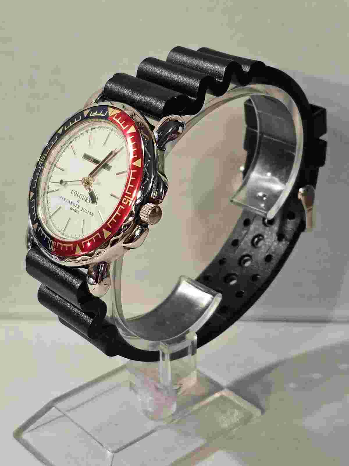 Vintage Rare 90s Colours By Alexander Julian Quartz Pepsi Mens Watch 44mm Runs
