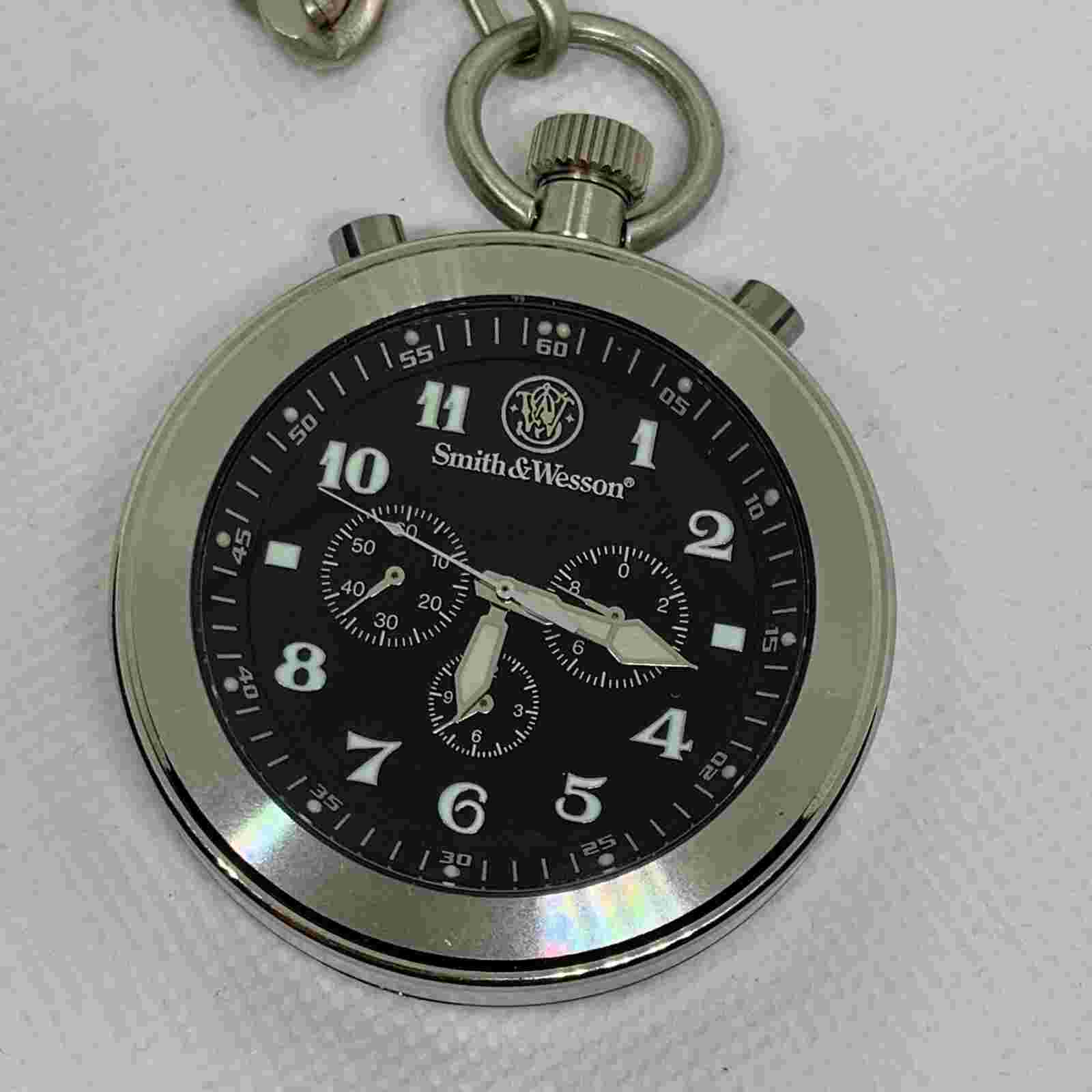 Vintage Smith & Wesson Pocket Watch silver tone glowing in the dark running