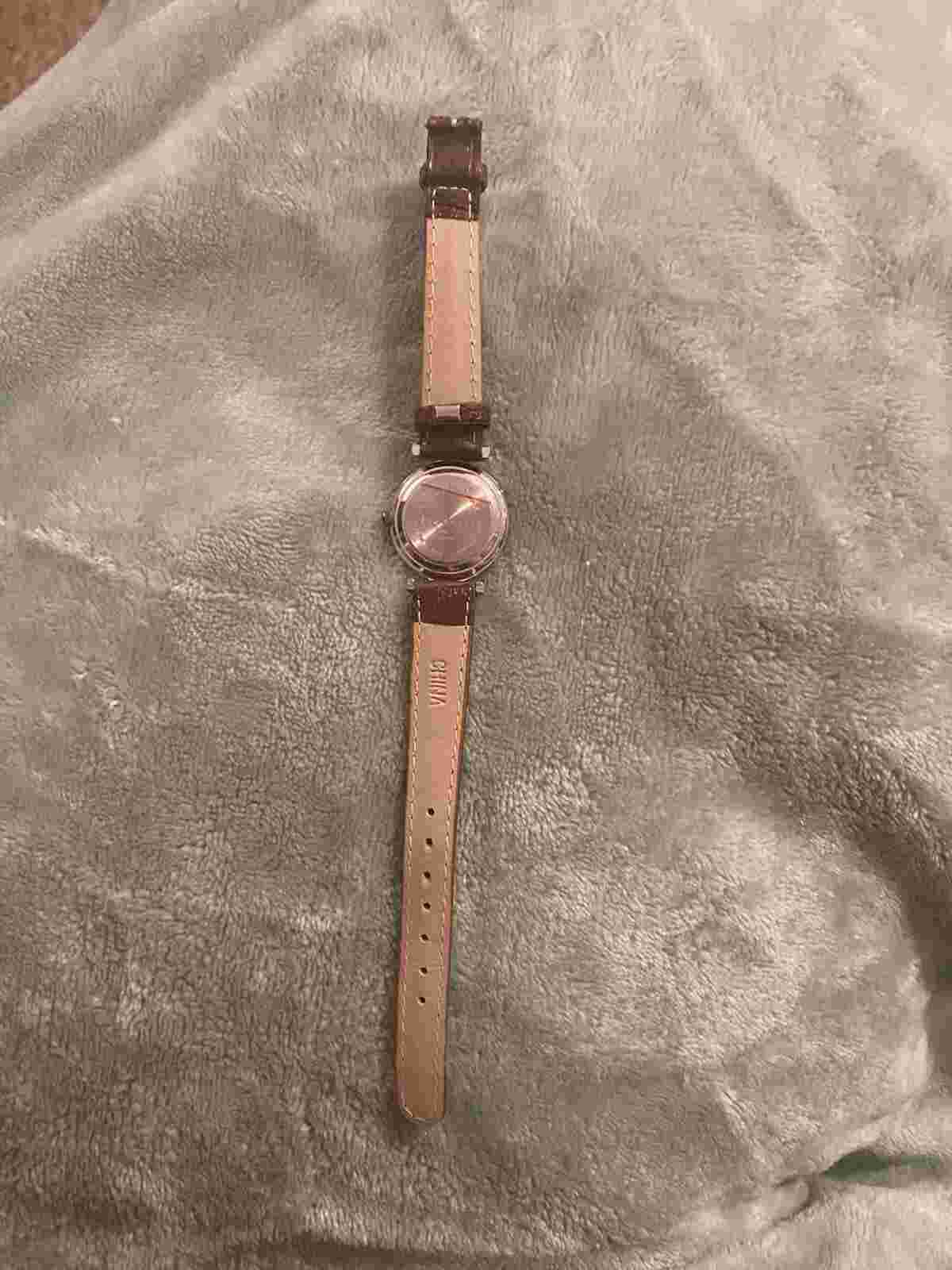 Vintage 1990s Elements Womens Silver Tone Brown Faux Leather Band Watch