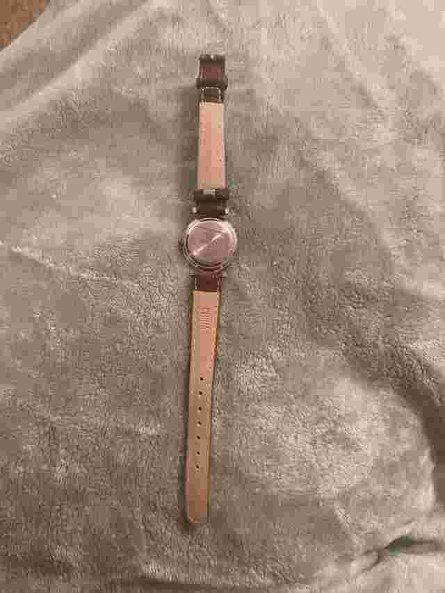 Vintage 1990s Elements Womens Silver Tone Brown Faux Leather Band Watch
