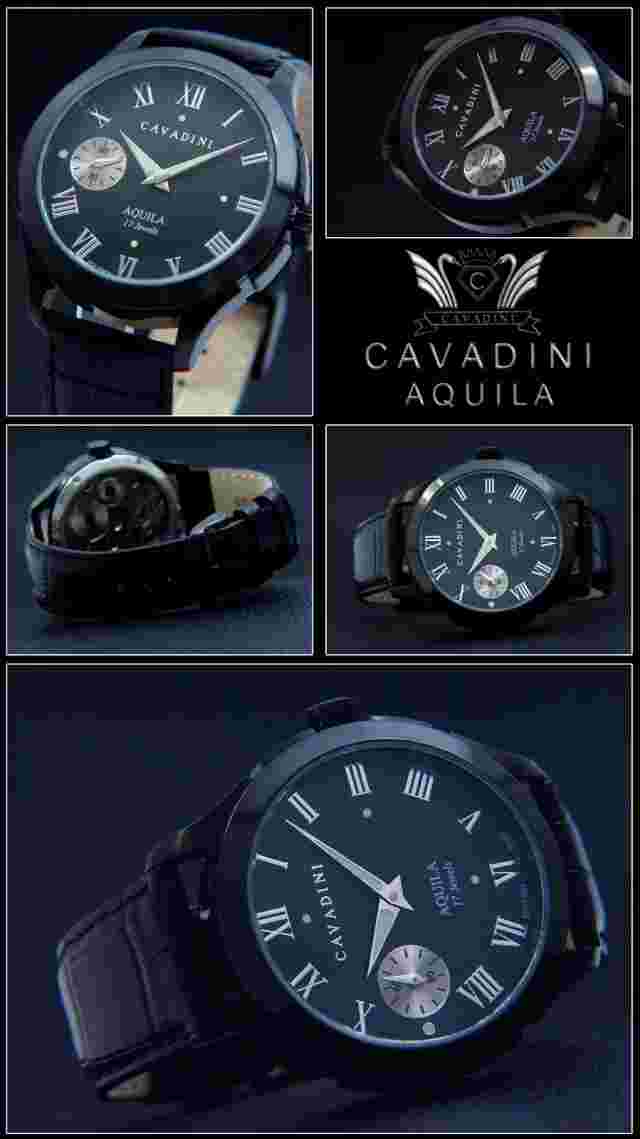 Cavadini CV-1301 Men's Watch Manual Wind Unitas ETA-6497 Swiss Made Roman Black