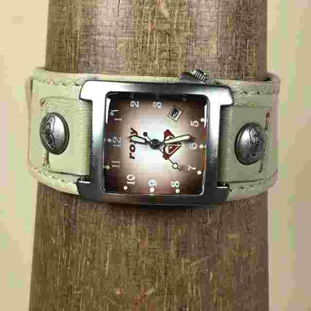 Roxy Women W041BL Casual Date White Leather 24mm Quartz Analog Watch 7 1/4"