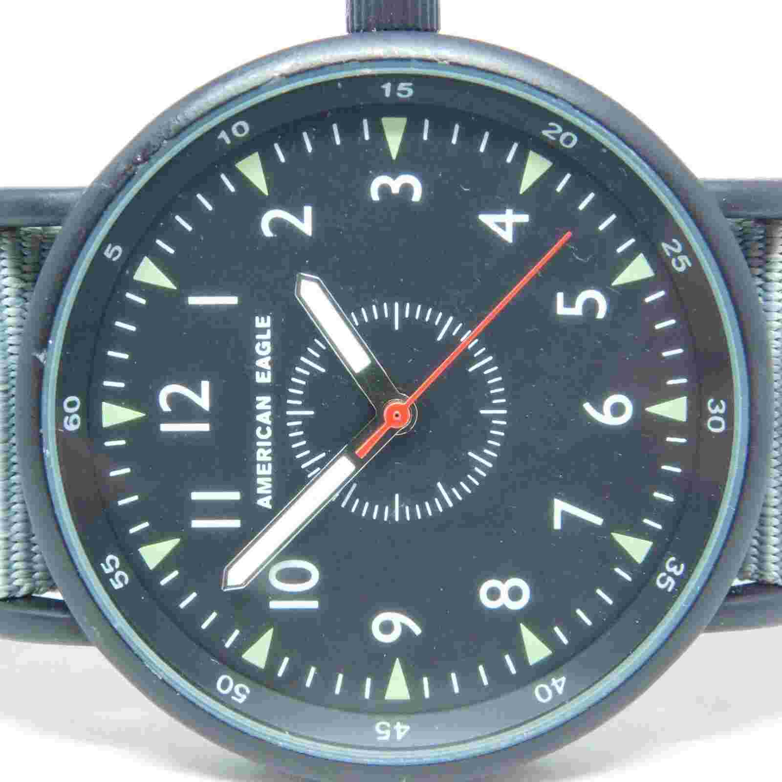 American Eagle 62493 Nylon Band Black Dial Quartz Analog Men's Watch New Battery