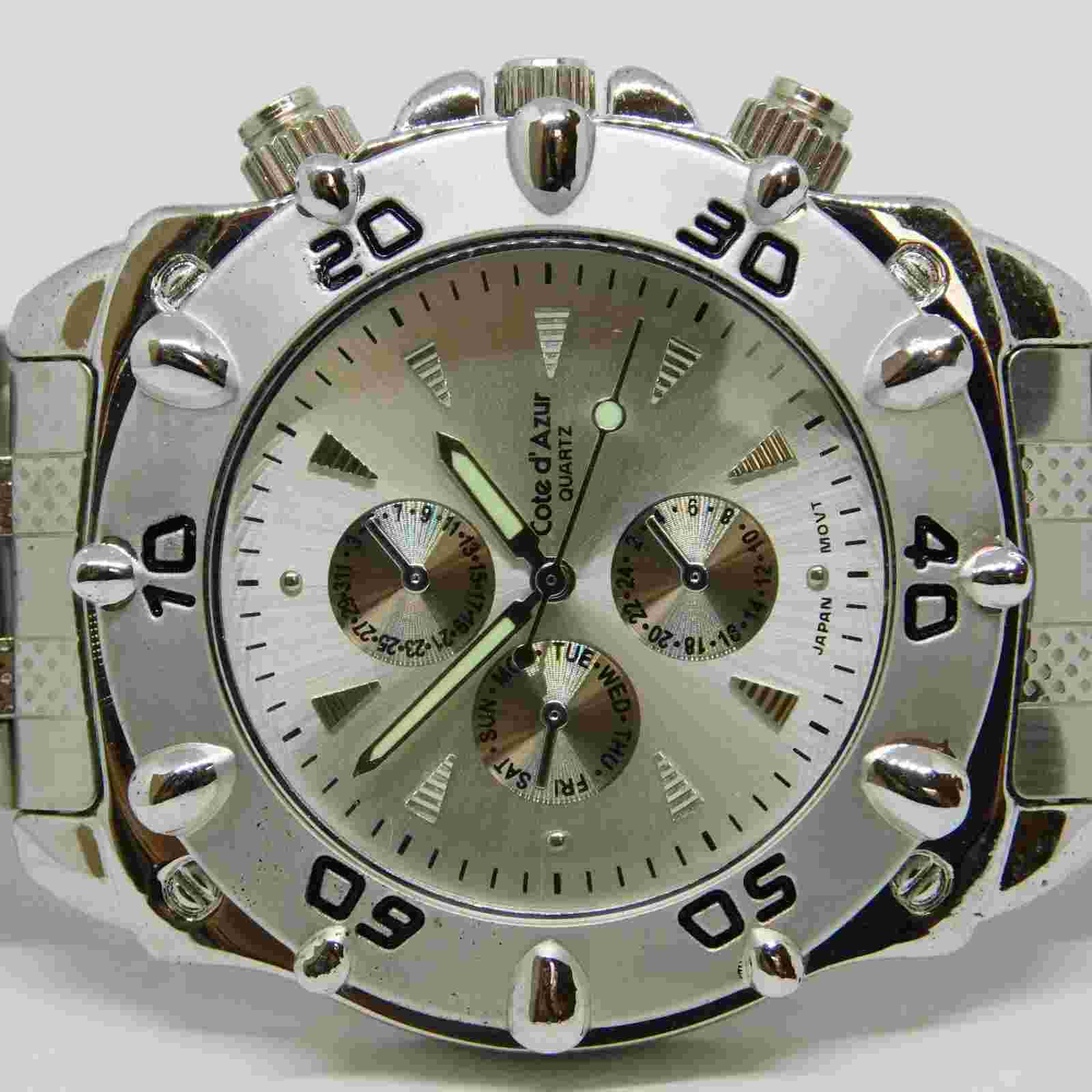 Cote d' Azur Silver Tone Quartz Analog Men's Watch Sz. 7 3/4" New Battery