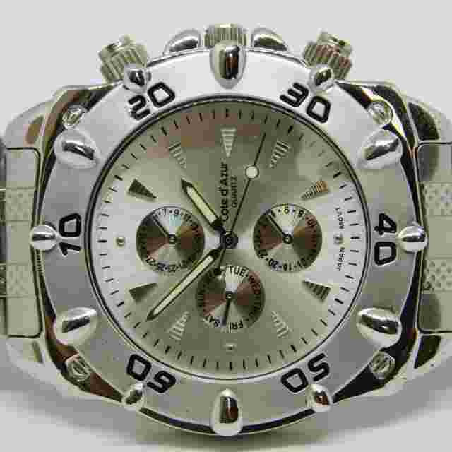 Cote d' Azur Silver Tone Quartz Analog Men's Watch Sz. 7 3/4" New Battery