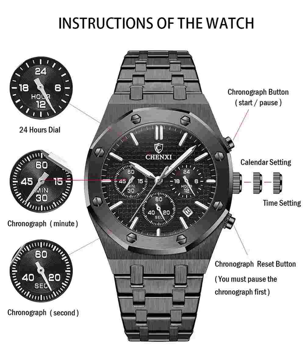 CHENXI Men Watch Luxury Brand Multifuction Quartz Steel Calendar Males Watches