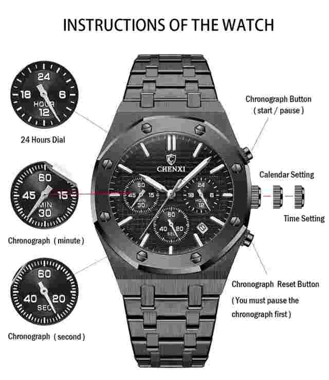 CHENXI Men Watch Luxury Brand Multifuction Quartz Steel Calendar Males Watches