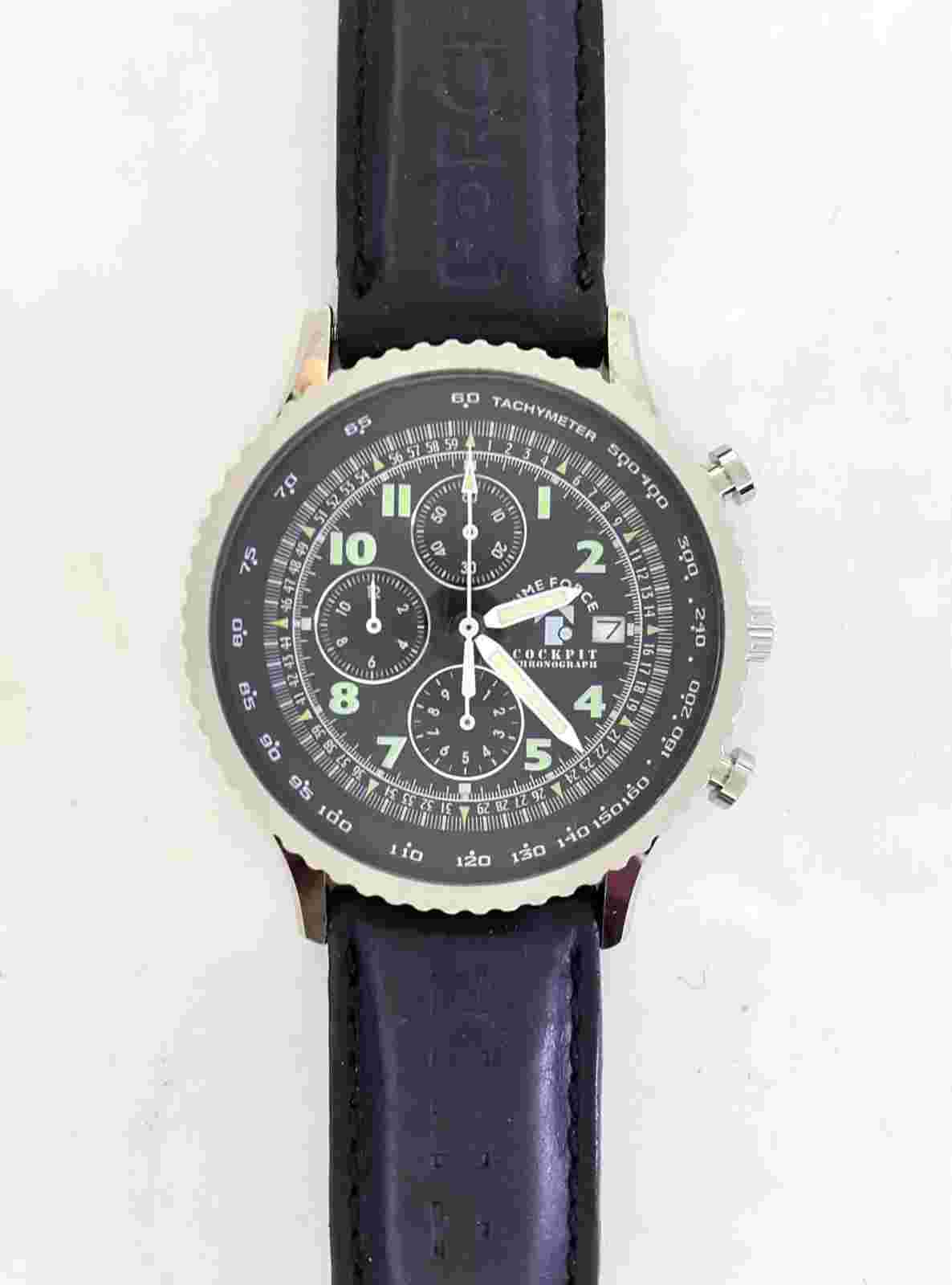 CHRONOGRAPH WATCH, TIME FORCE 8453 COCKPIT, LEATHER BRACELET, 5 ATM