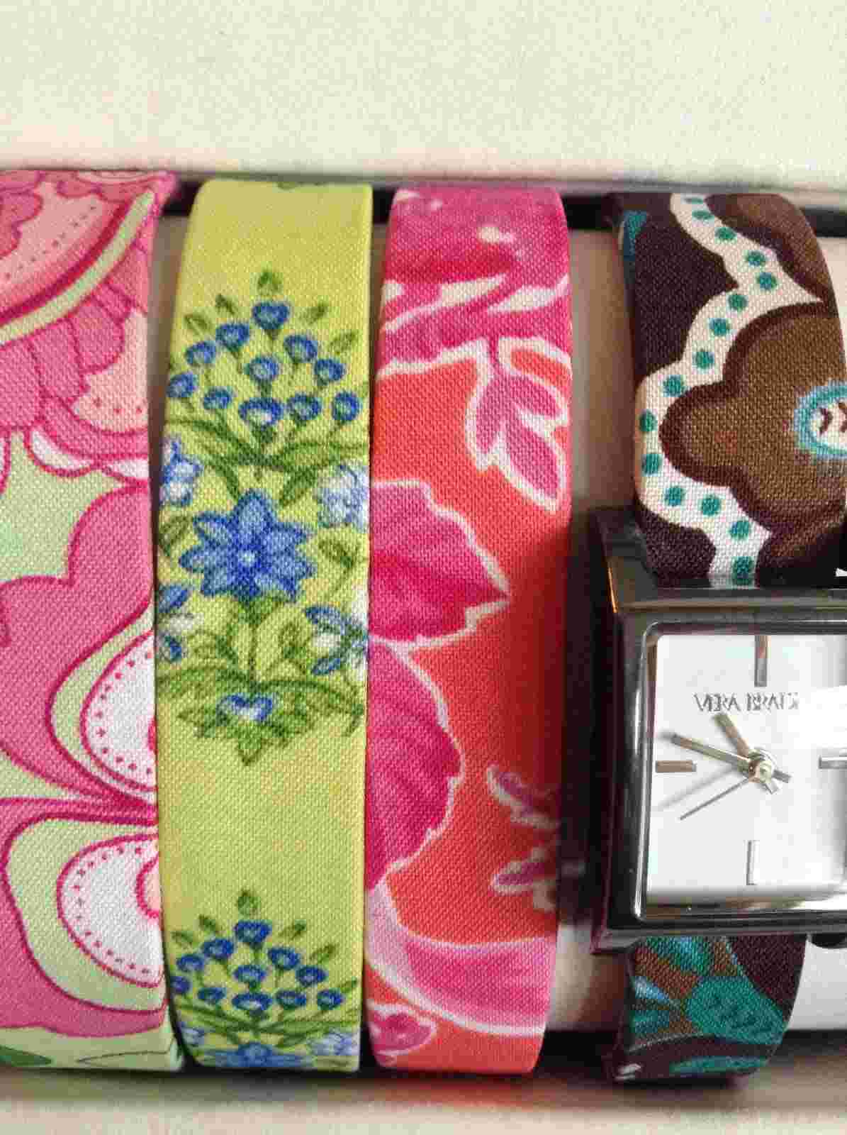 VERA BRADLEY 2006 WATCH SET JAVA BLUE, PETAL PINK, HOPE TOILE & CITRUS - USED