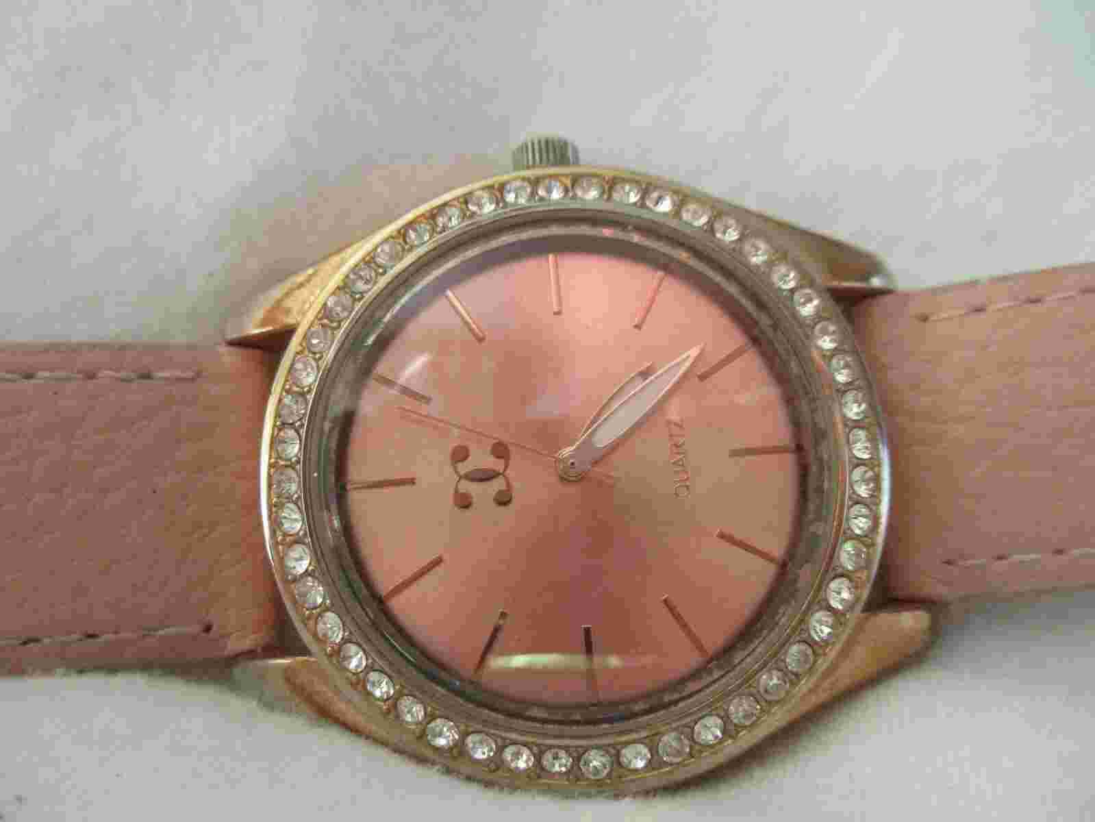 Charming Charlie Wristwatch Pink Buckle Band Rose Gold Toned Rhinestones Stylish