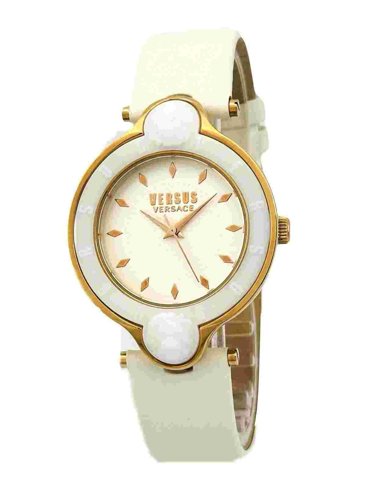 Versus by Versace SCF070016 White Textured Dial White Leather Strap Watch