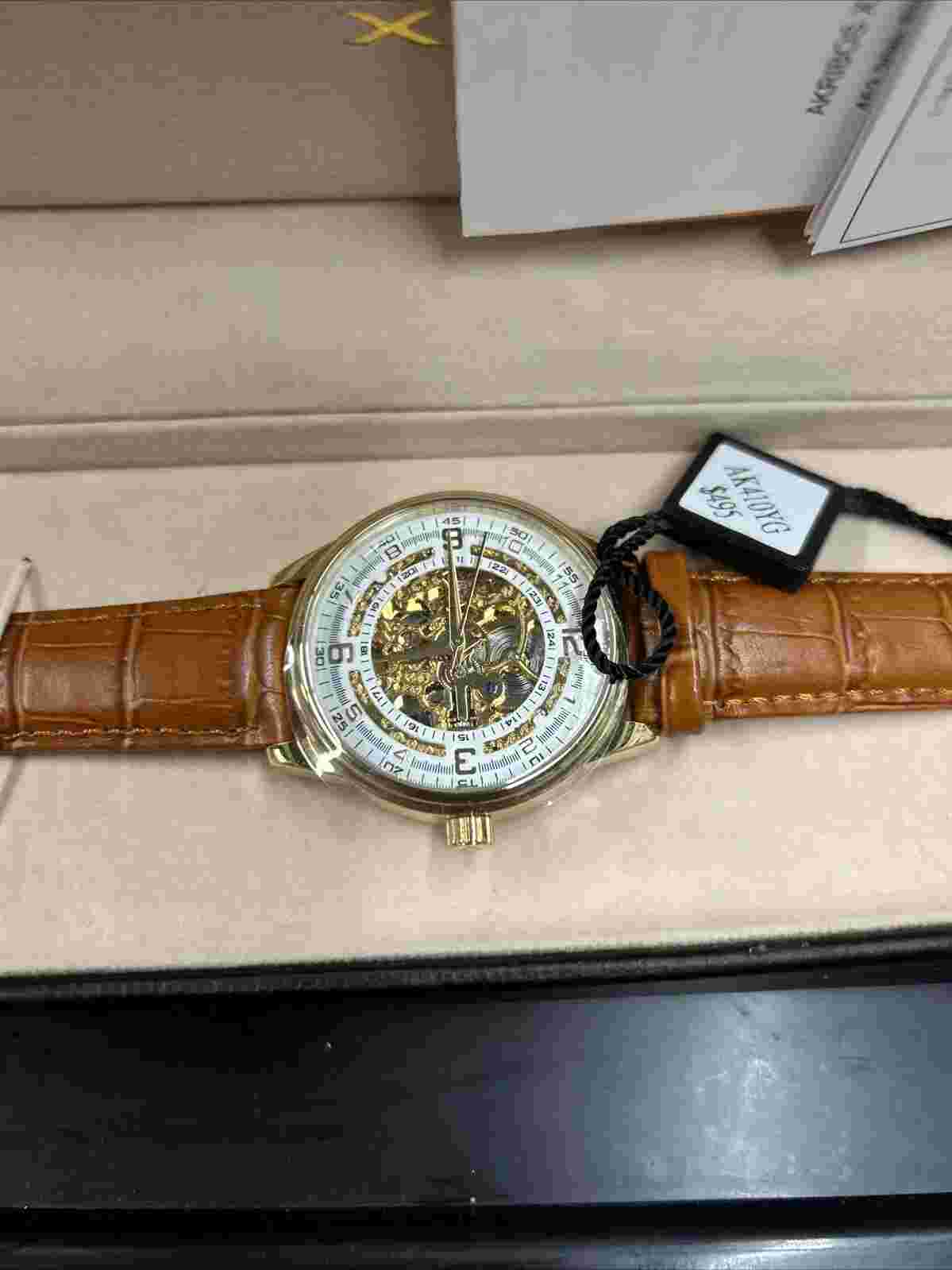 AKRIBOS XVII Men's Automatic Skeleton Watch Gold Tone New in Box
