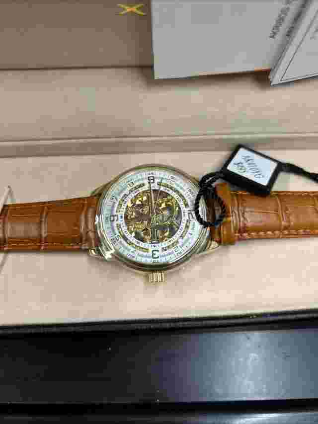 AKRIBOS XVII Men's Automatic Skeleton Watch Gold Tone New in Box