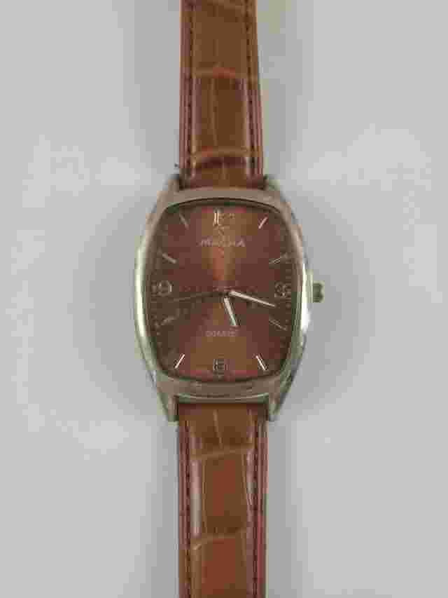Women's MAGNA DESIGNER QUARTZ Watch ELECTROPLATE WR BROWN FAUX CROC STRAP