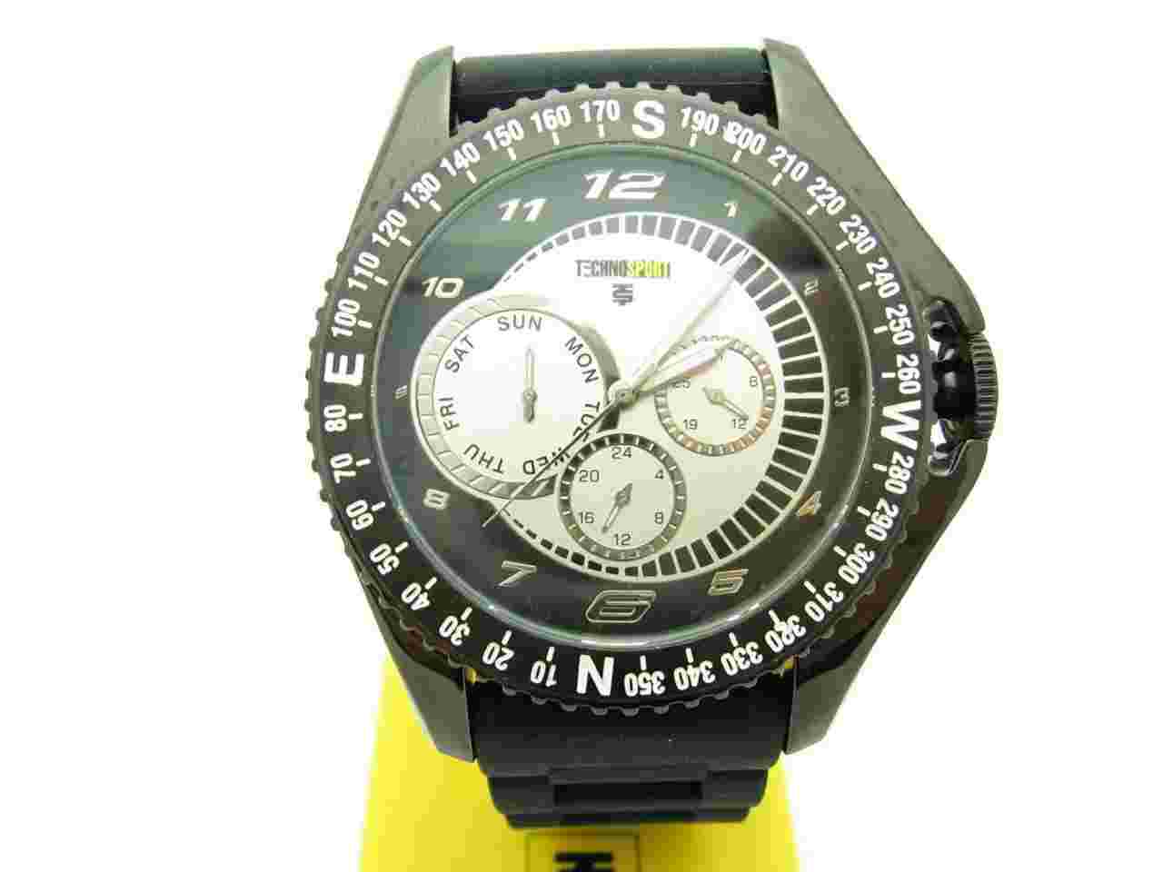 TECHNO SPORT CHRONOGRAPH BLACK ION STAINLESS STEEL BLACK RUBBER STRAP WATCH GIFT