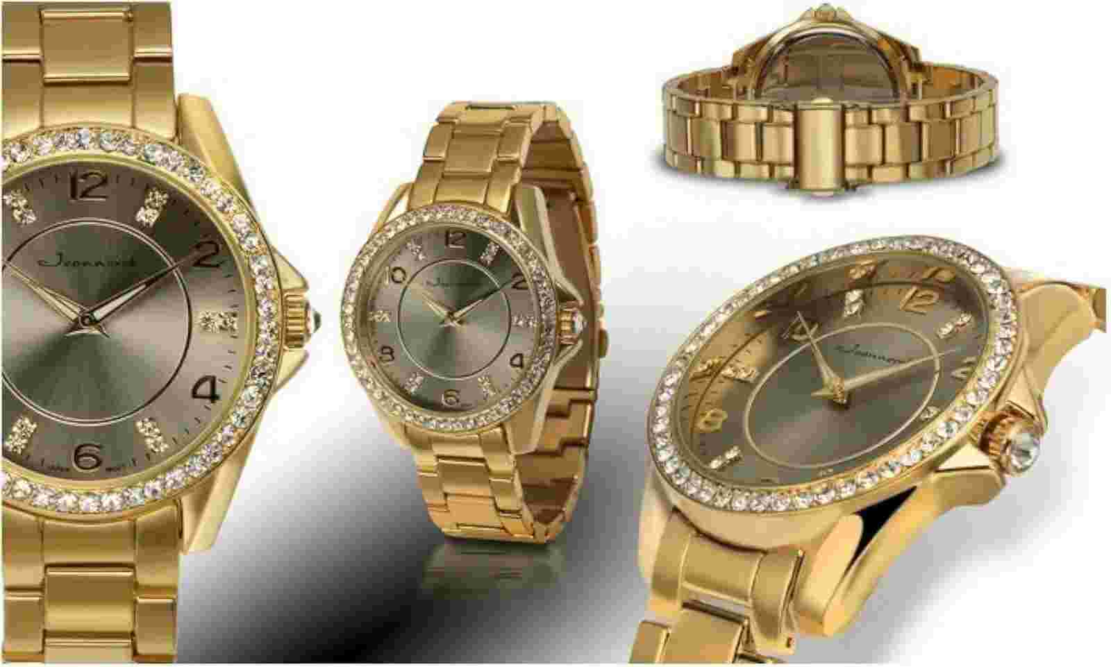 NEW Jeanneret 2003 Womens Rosetta Gold Case Grey Dial Watch swarovski classy hot