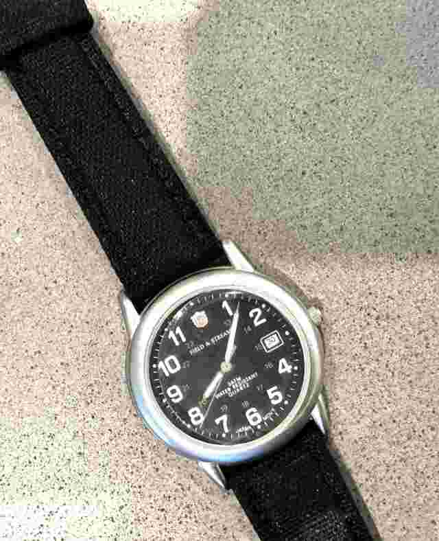 Field & Stream Watch Stainless Steel Black Leather Band